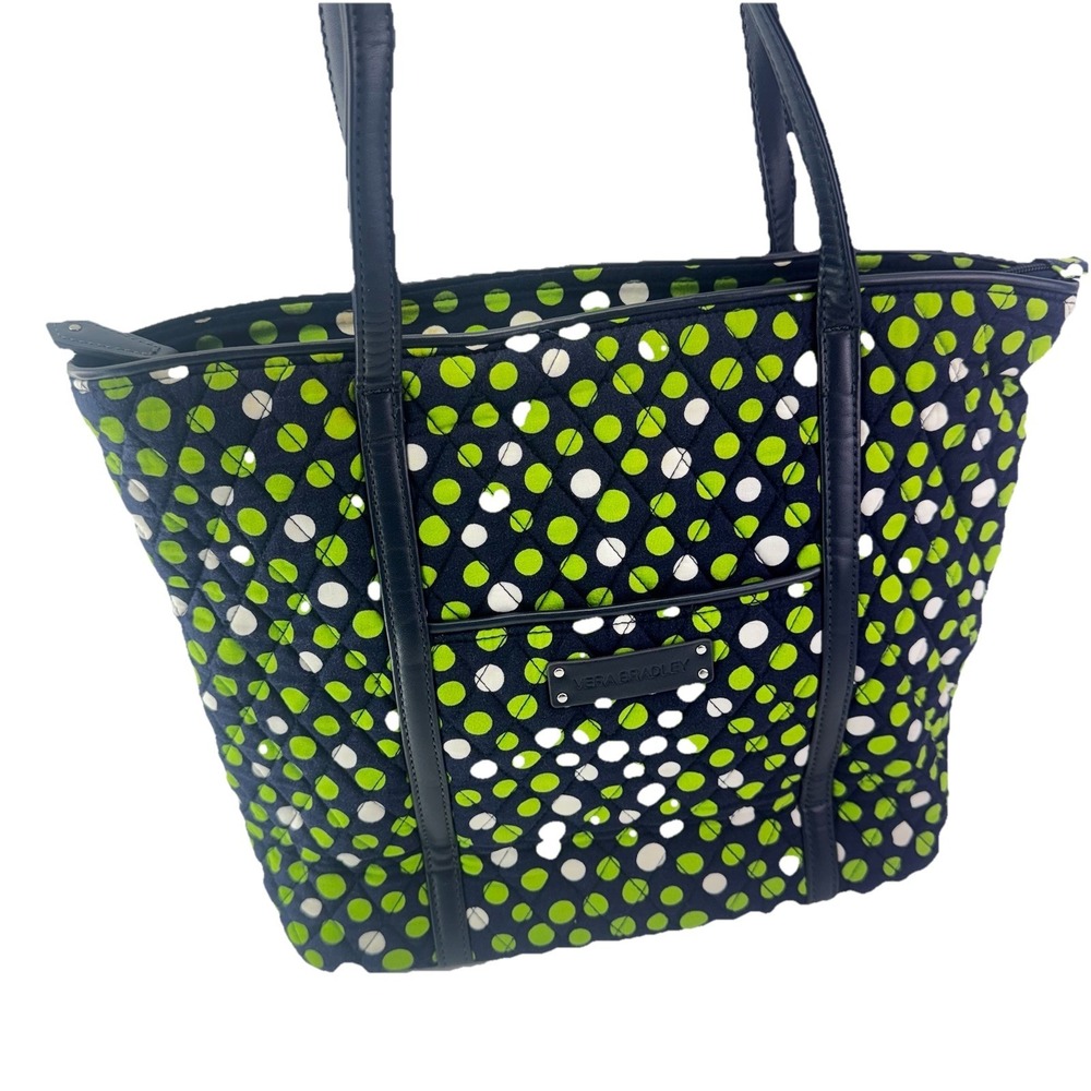 Vera Bradley Small Trimmed Vera Lucky Dots Navy Blue/Green/White, Double Handles